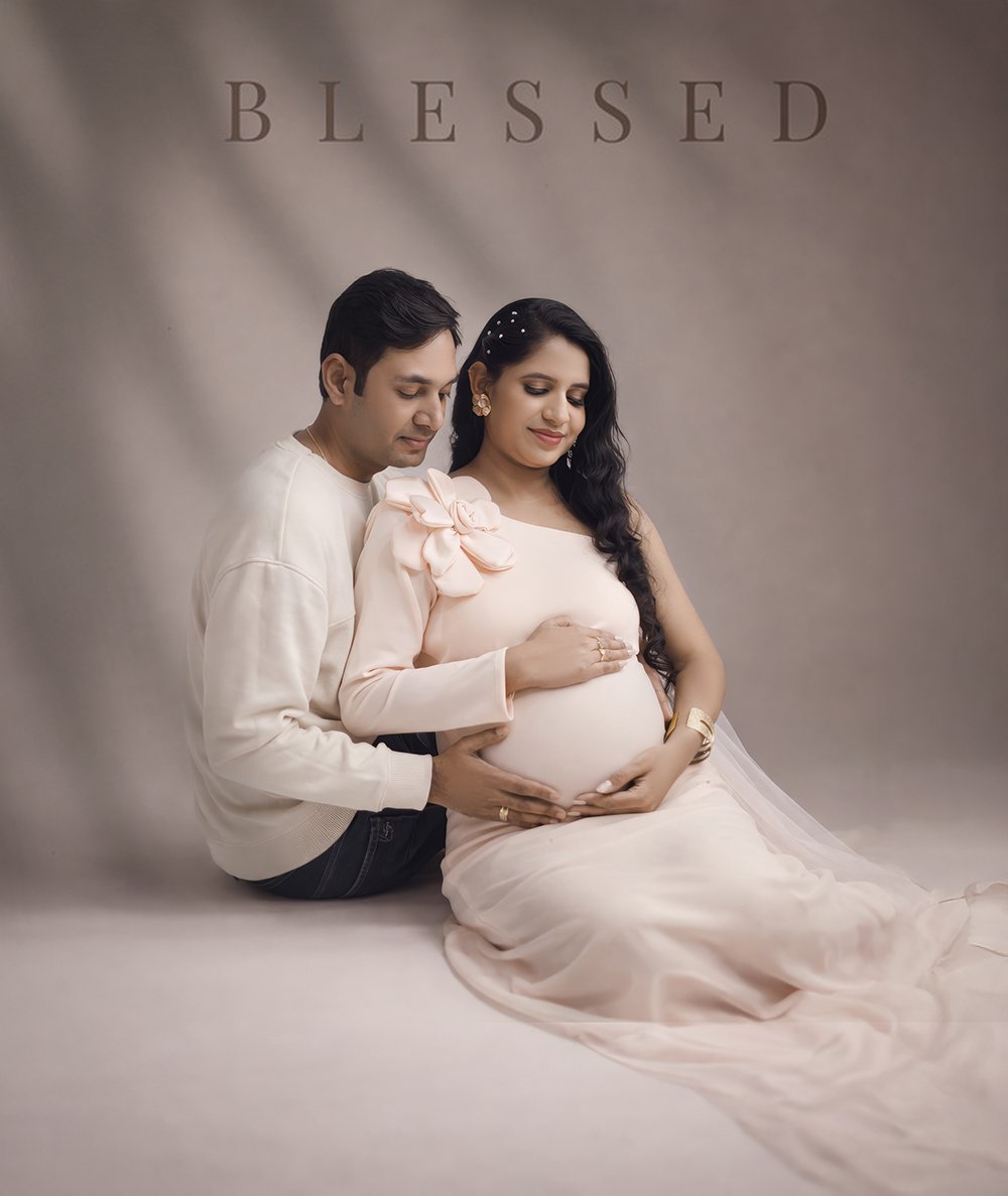 Pregnant couple in serene embrace